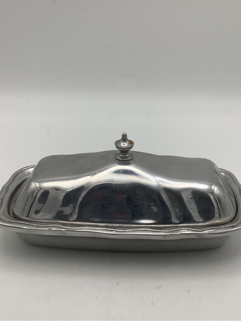 Vintage Wilton Armetale Metal Three Piece Covered Butter Dish with Glass Insert